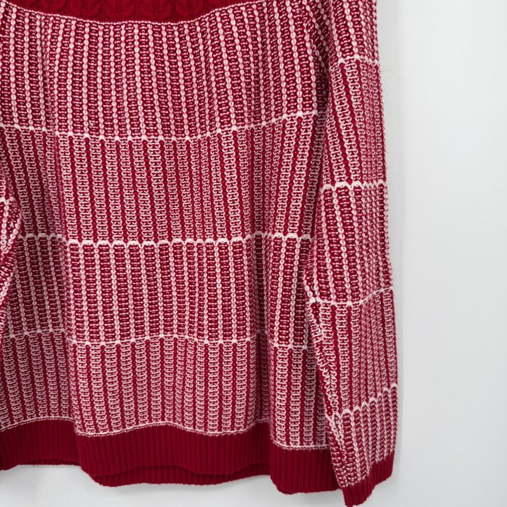 Talbots Women size XL Red White Knit Ribbed Cotten Blend Pullover Sweater Cottag - Picture 6 of 8